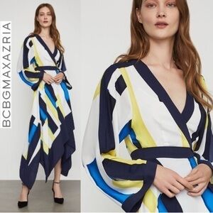 BCBGMAXAZRIA Color Blocked Handkerchief Wrap Dress size small
